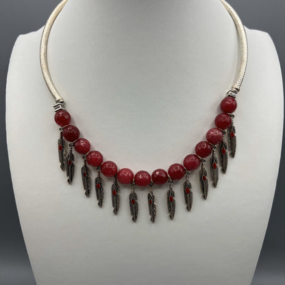 Fashion - Cuff/Hasli Tribal Style With Leaf Charms Red Oxidized Necklace Set