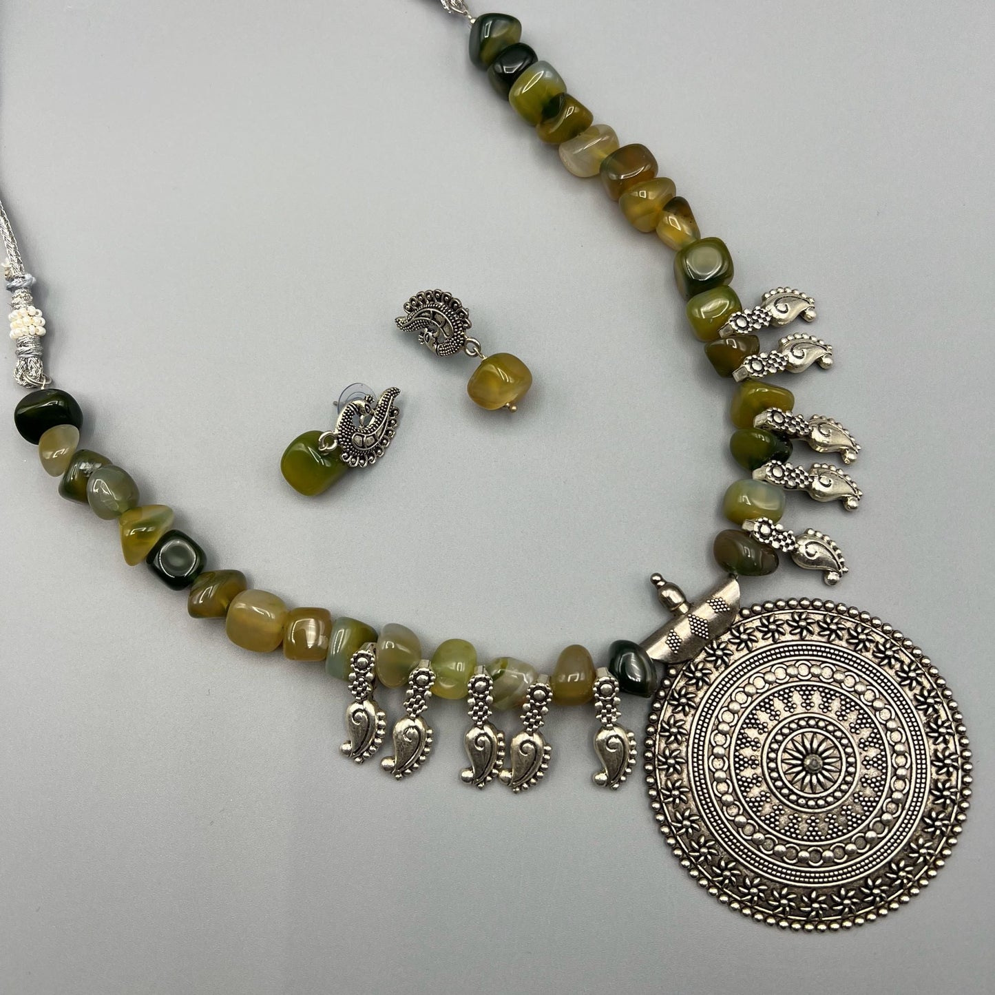 Fashion - Mango Motif Moss Green Oxidized Necklace Set