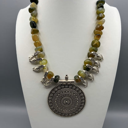 Fashion - Mango Motif Moss Green Oxidized Necklace Set