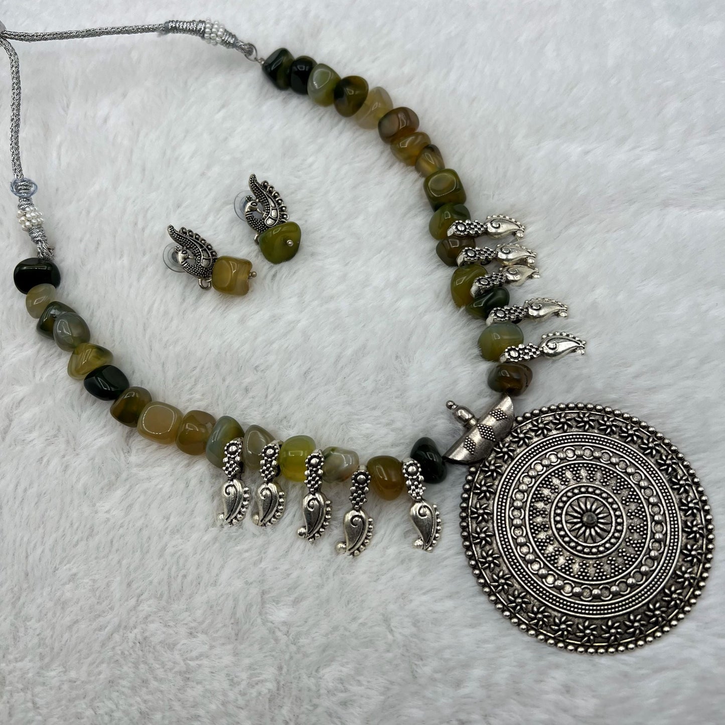 Fashion - Mango Motif Moss Green Oxidized Necklace Set