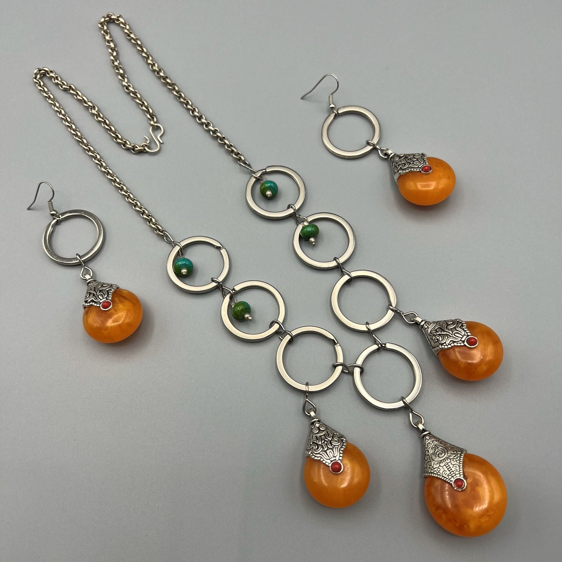 Fashion - Trendy Orange Oxidized Necklace Set