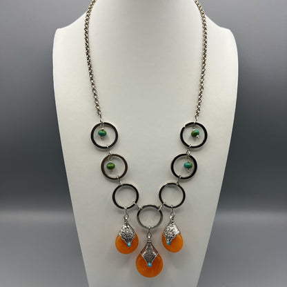 Fashion - Trendy Unique Design Orange Oxidized Long Necklace Set