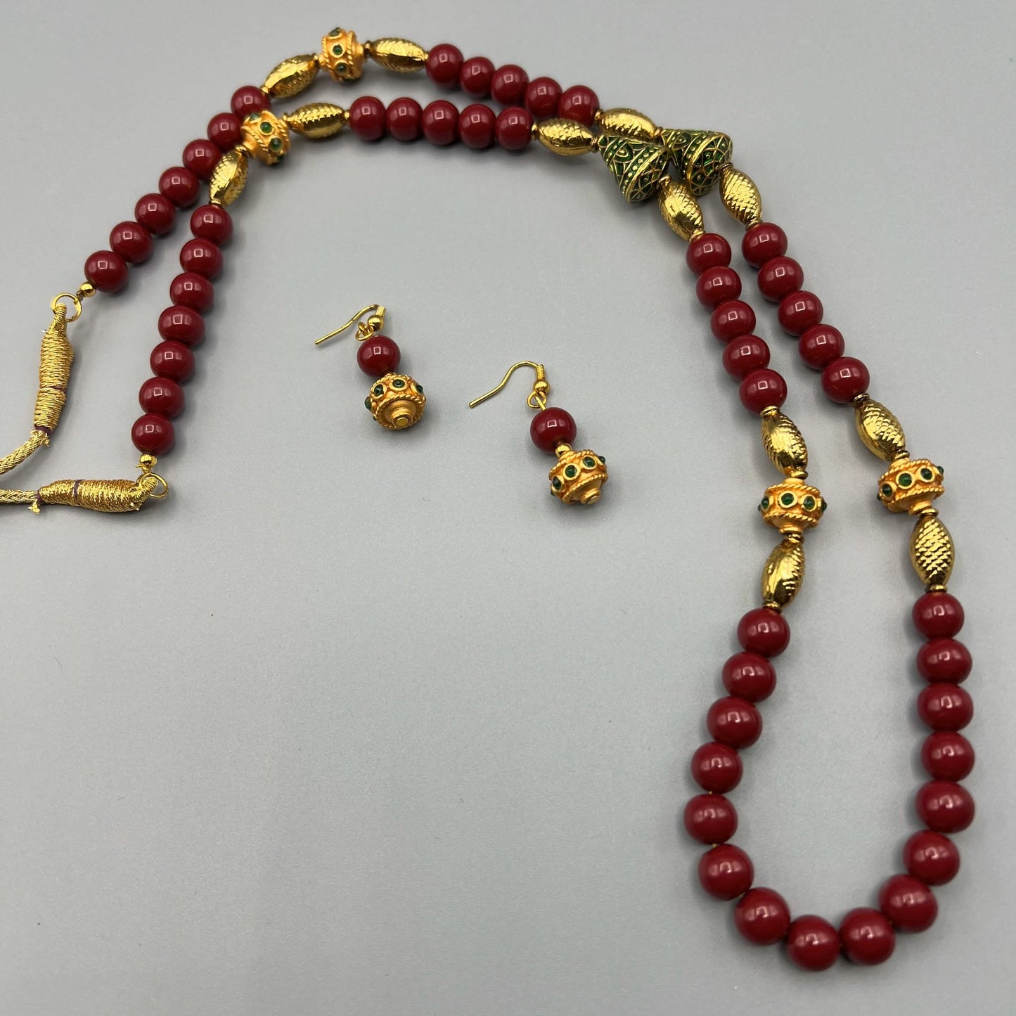 Fashion - Meenakari Enamel Work Maroon Antique Traditional, Bead Mix Necklace Set