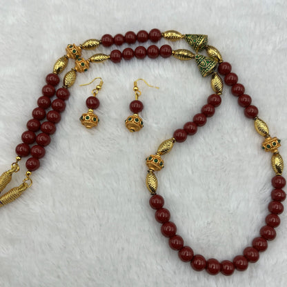 Fashion - Meenakari Enamel Work Maroon Antique Traditional, Bead Mix Long Necklace Set