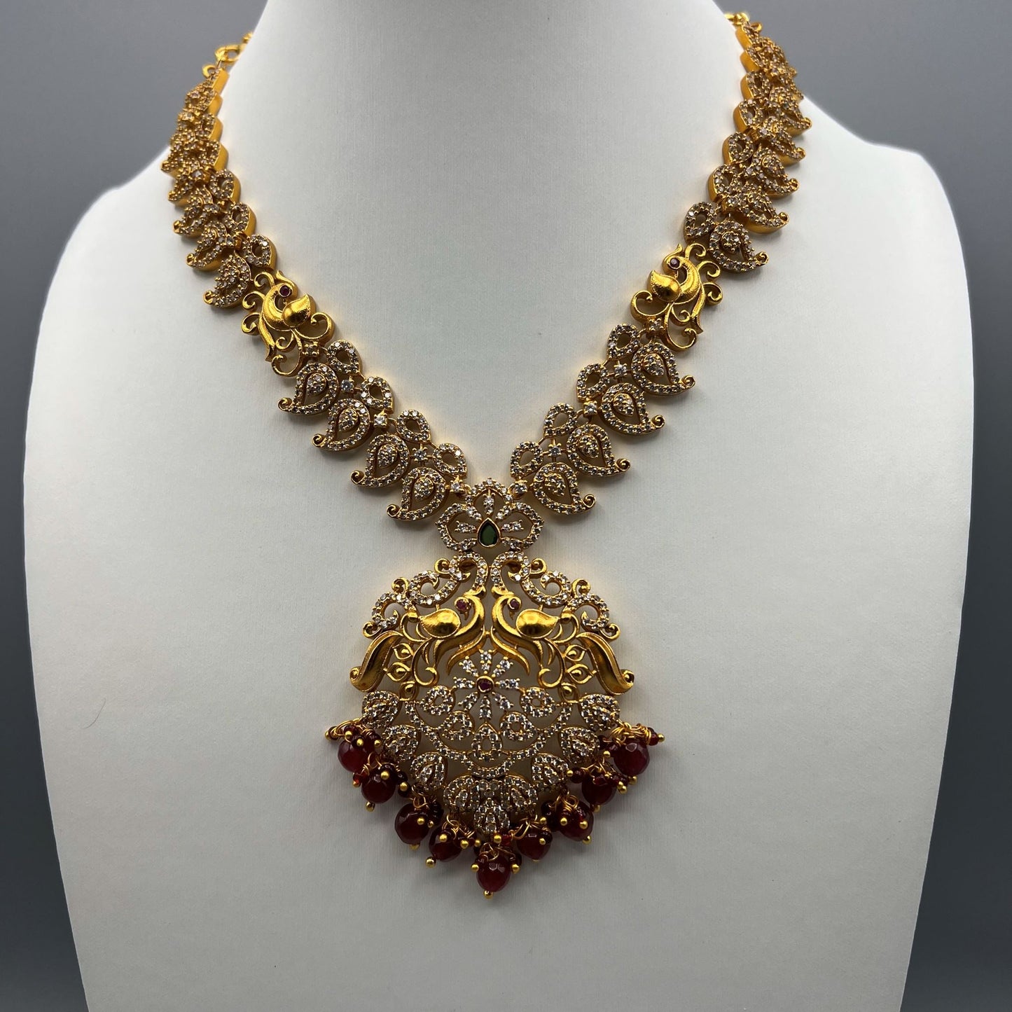 Fashion - Exclusive Peacock Design Maroon Antique Traditional Necklace Set