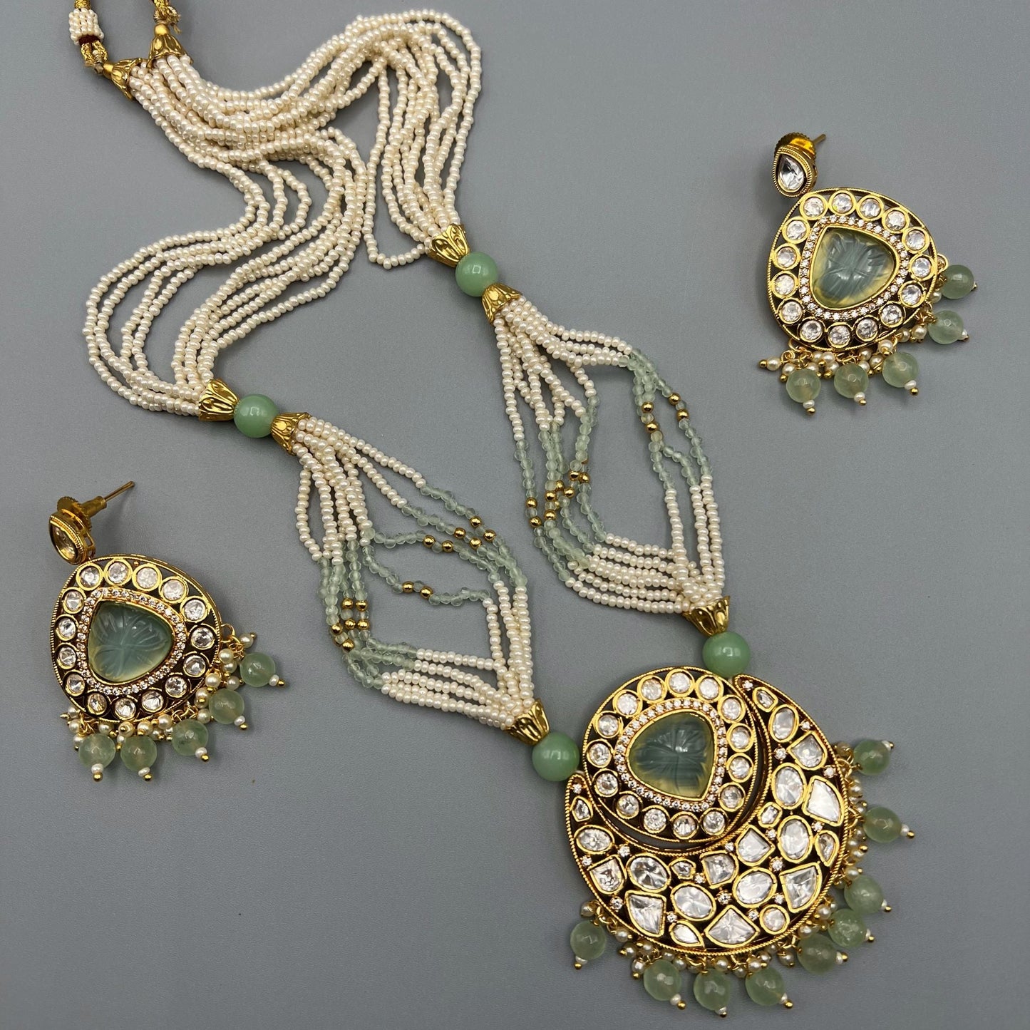 Fashion - Beautiful Designer Mint Green Kundan Necklace Set