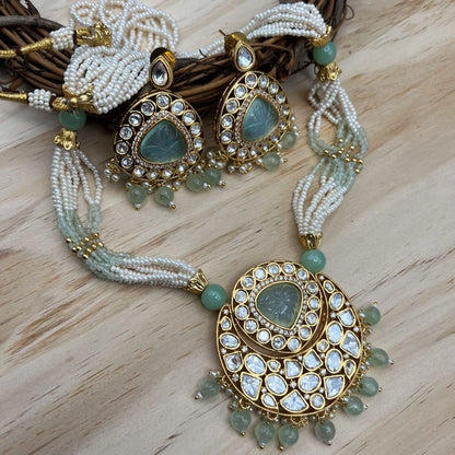 Fashion - Beautiful Designer Mint Green Kundan Necklace Set