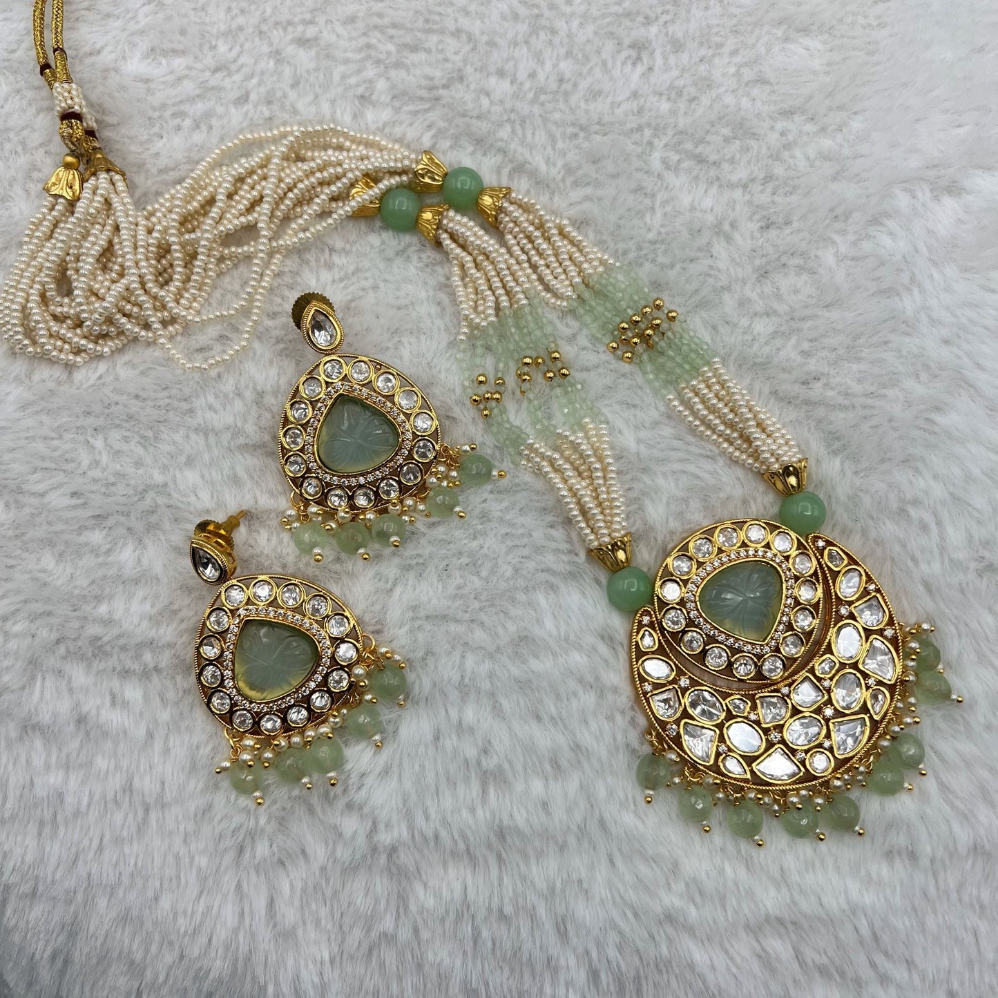 Fashion - Beautiful Designer Mint Green Kundan Necklace Set