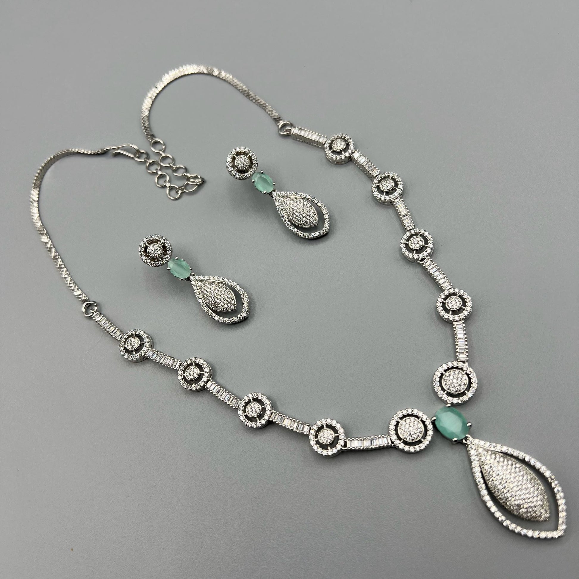 Fashion - Trendy Mint Green AD/CZ Stone Necklace Set