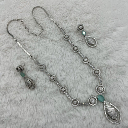 Fashion - Trendy Mint Green AD/CZ Stone Necklace Set