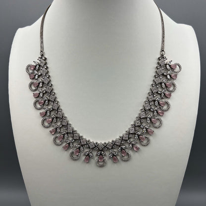 Fashion - Victorian Inspired Pink AD/CZ Stone Necklace Set