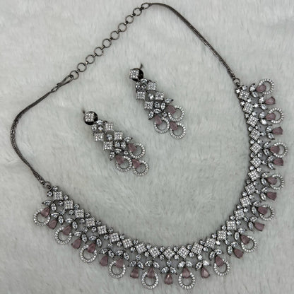 Fashion - Victorian Inspired Pink AD/CZ Stone Necklace Set