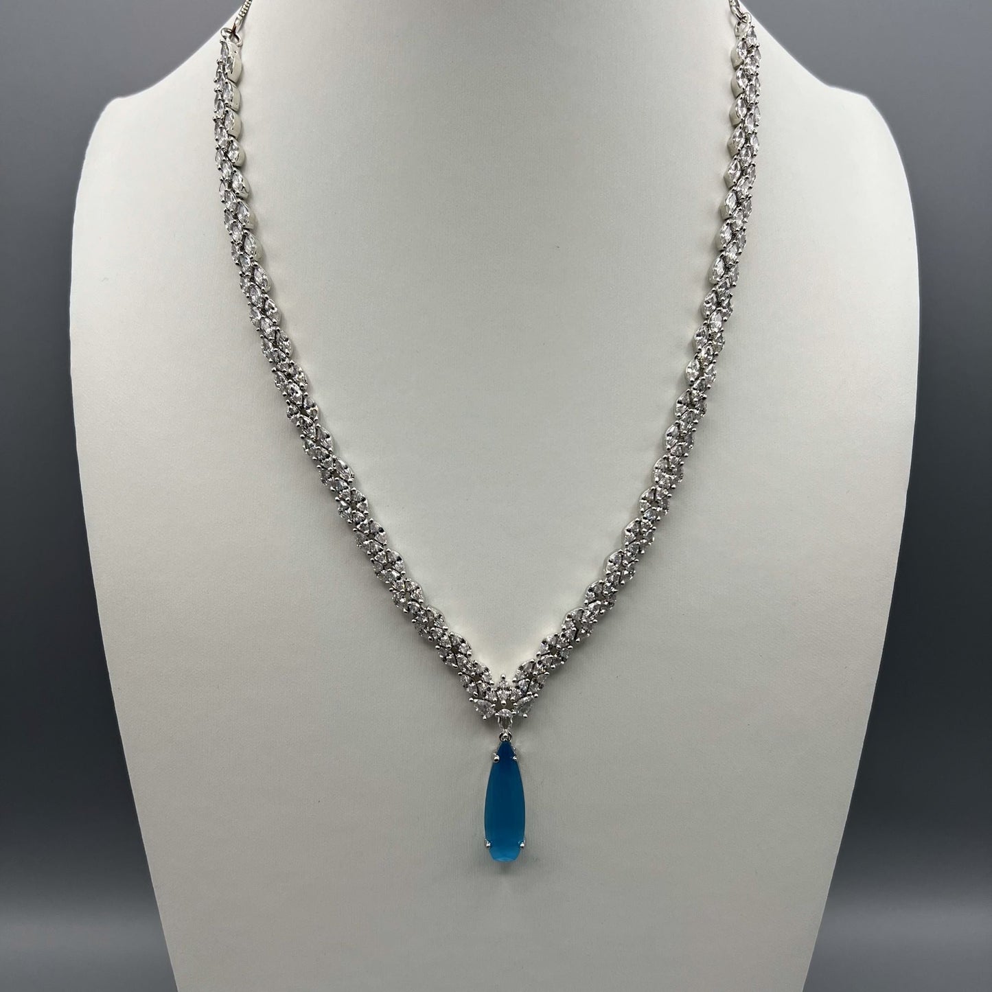 Fashion - Pretty Aqua Blue AD/CZ Stone Necklace Set