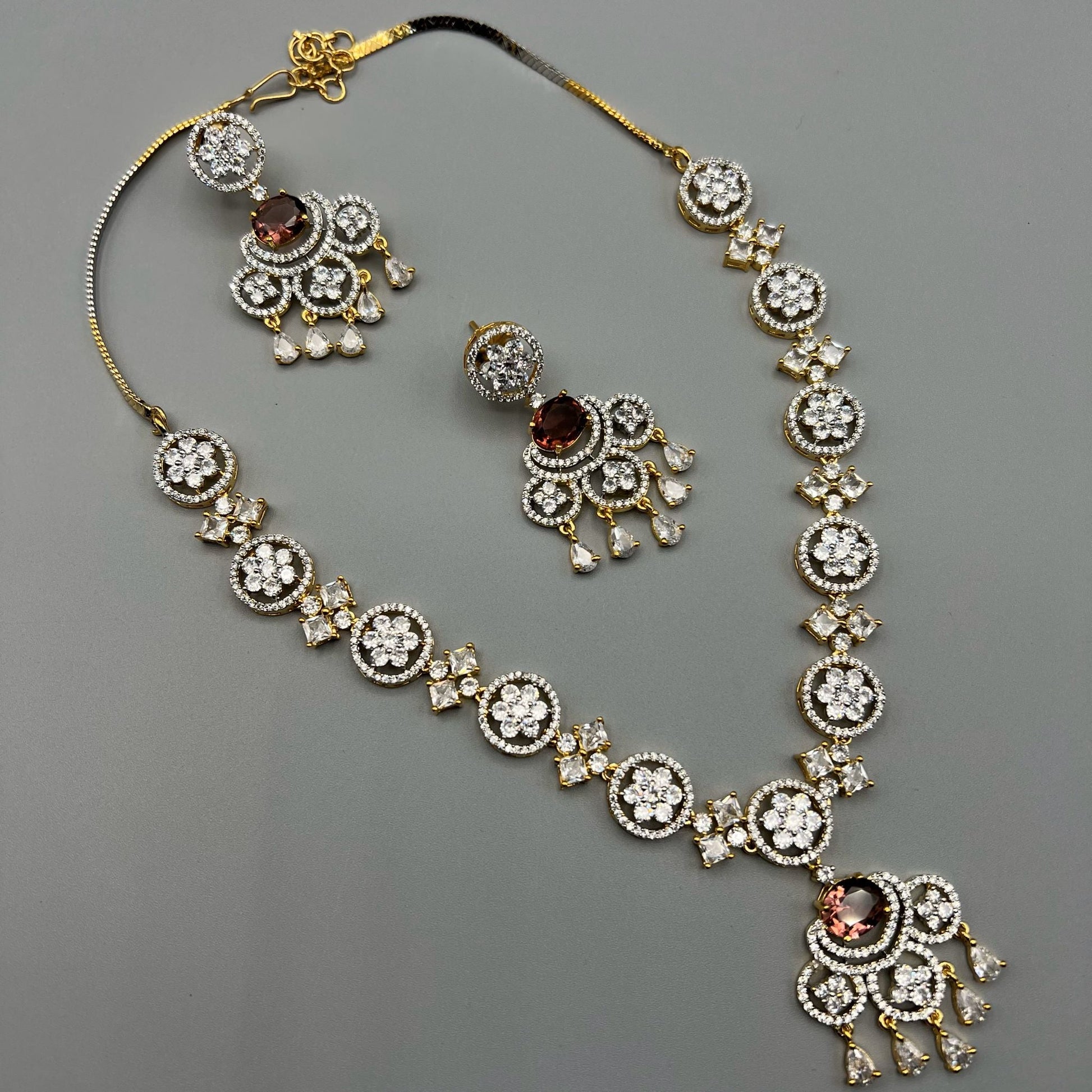 Fashion - Gorgeous Brown AD/CZ Stone Necklace Set