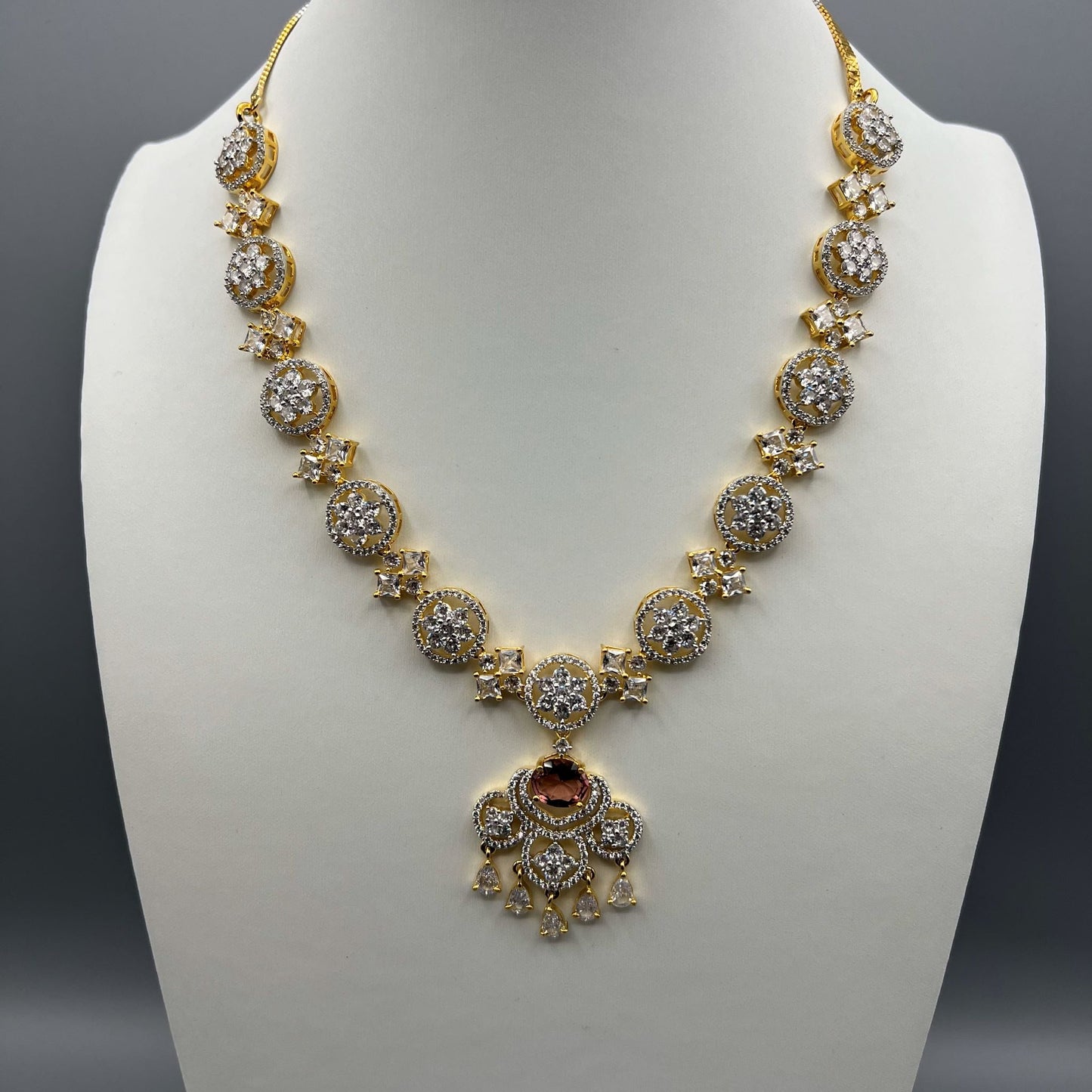 Fashion - Gorgeous Designer Brown AD/CZ Stone Necklace Set