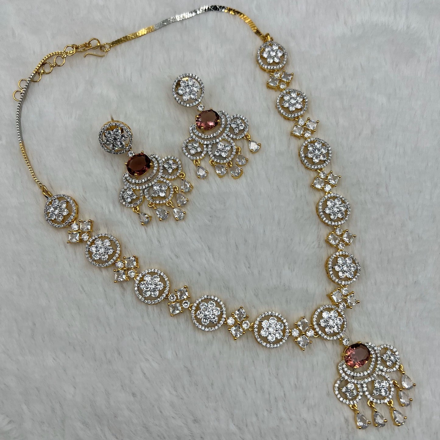 Fashion - Gorgeous Designer Brown AD/CZ Stone Necklace Set