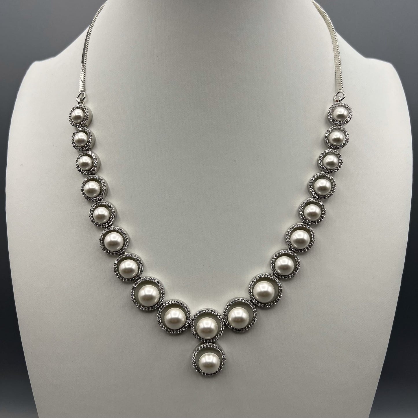 Fashion - Beautiful Designer Pearl, White AD/CZ Stone Necklace Set