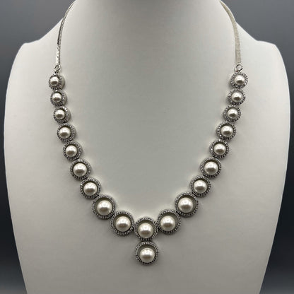 Fashion - Beautiful Designer Pearl, White AD/CZ Stone Necklace Set