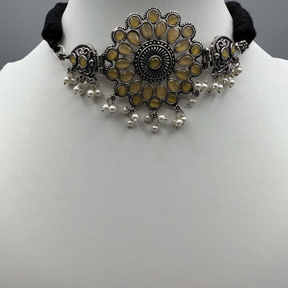 Fashion - Tribal Style Yellow Oxidized Necklace Set