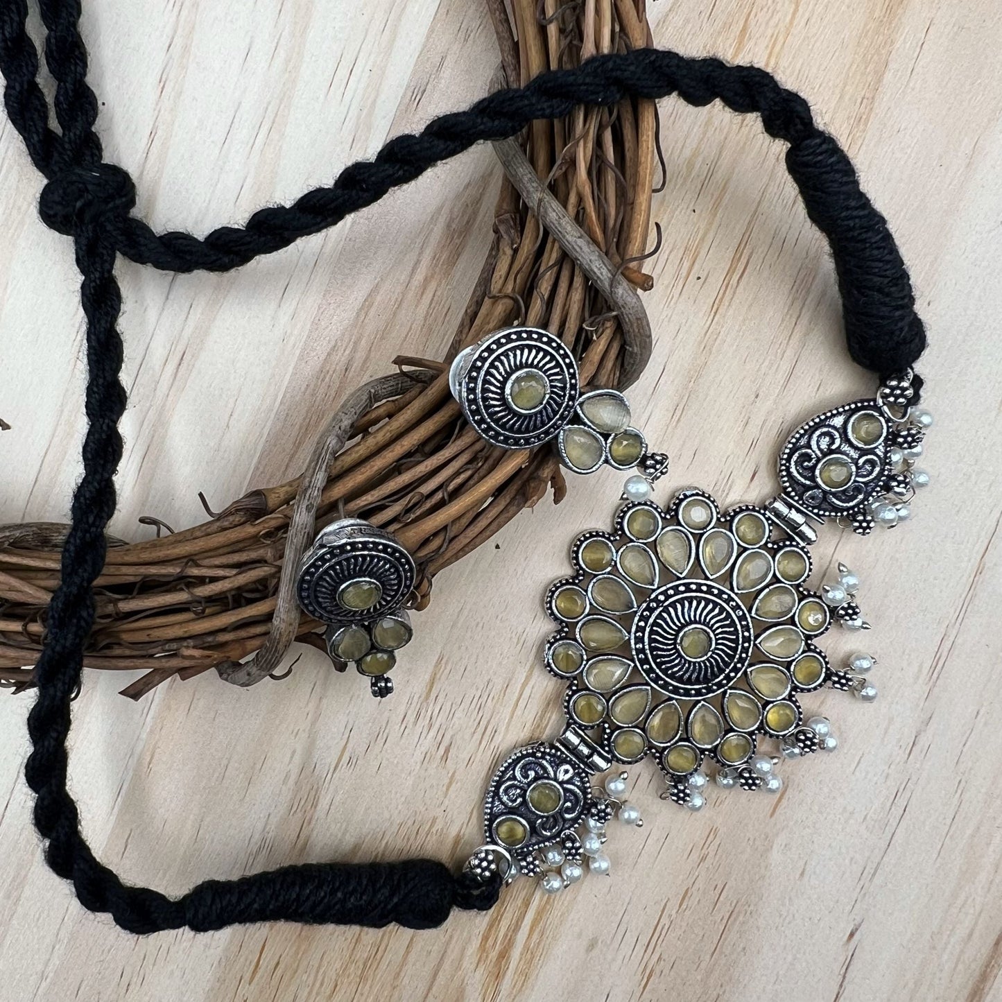 Fashion - Tribal Style Yellow Oxidized Necklace Set