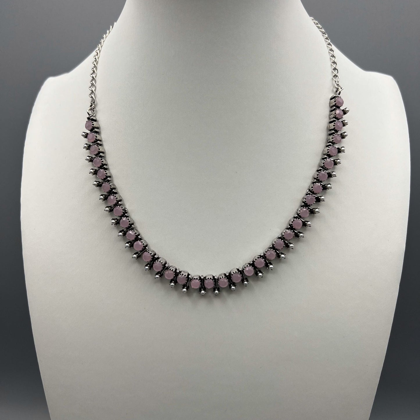 Fashion - Single Line Pink Oxidized Necklace Set