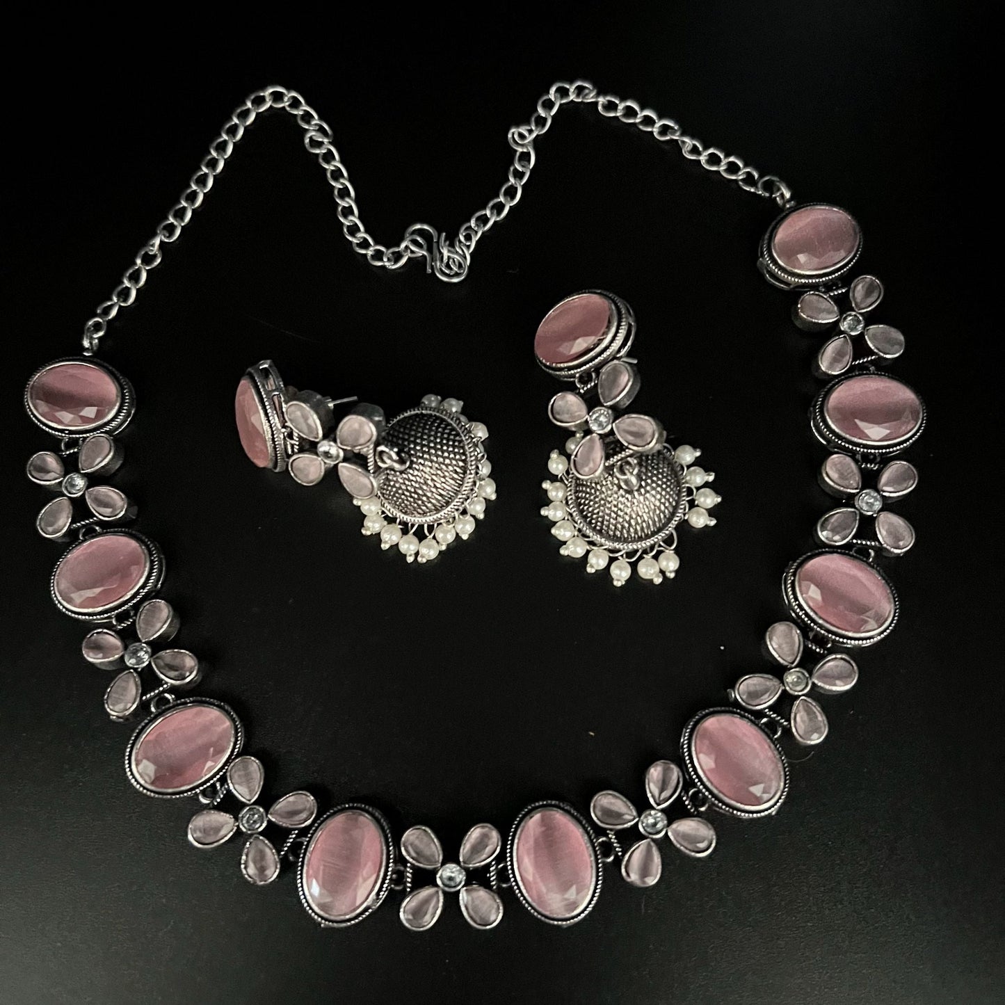 Fashion - Classic Pink Oxidized Necklace Set