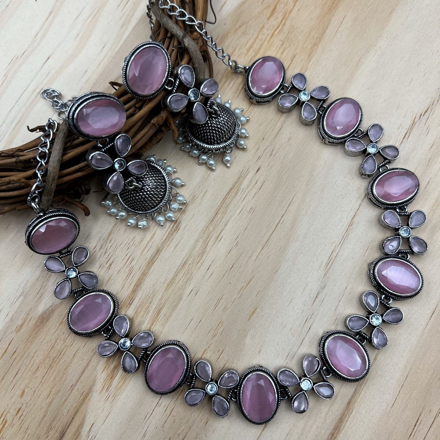 Fashion - Classic Pink Oxidized Necklace Set