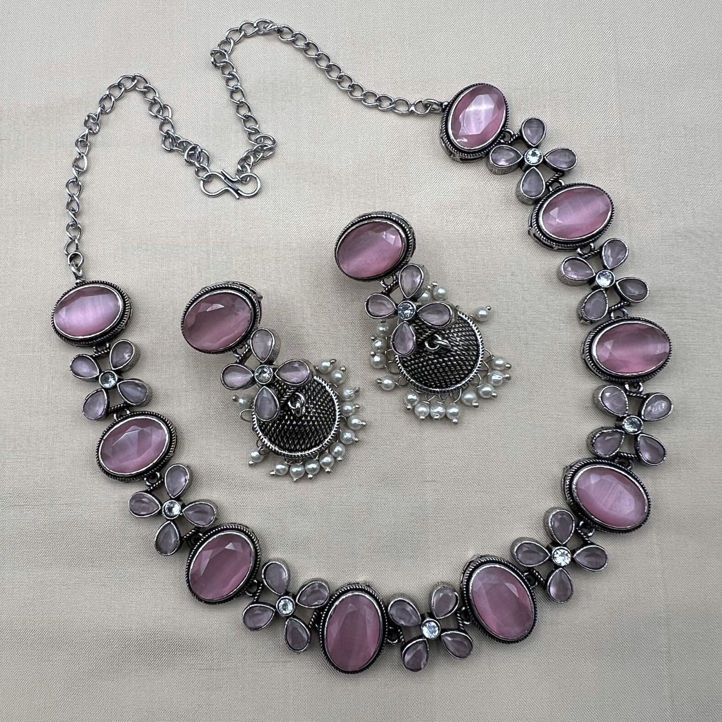 Fashion - Classic Pink Oxidized Necklace Set