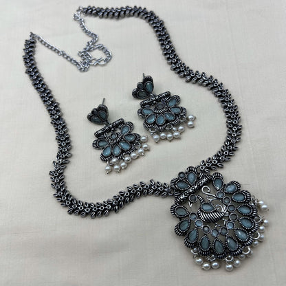 Fashion - Peacock Design Mint Green Oxidized Necklace Set