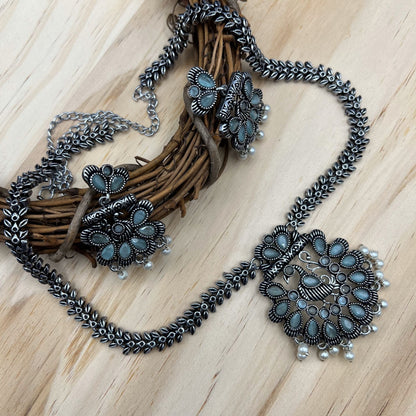 Fashion - Peacock Design Mint Green Oxidized Necklace Set