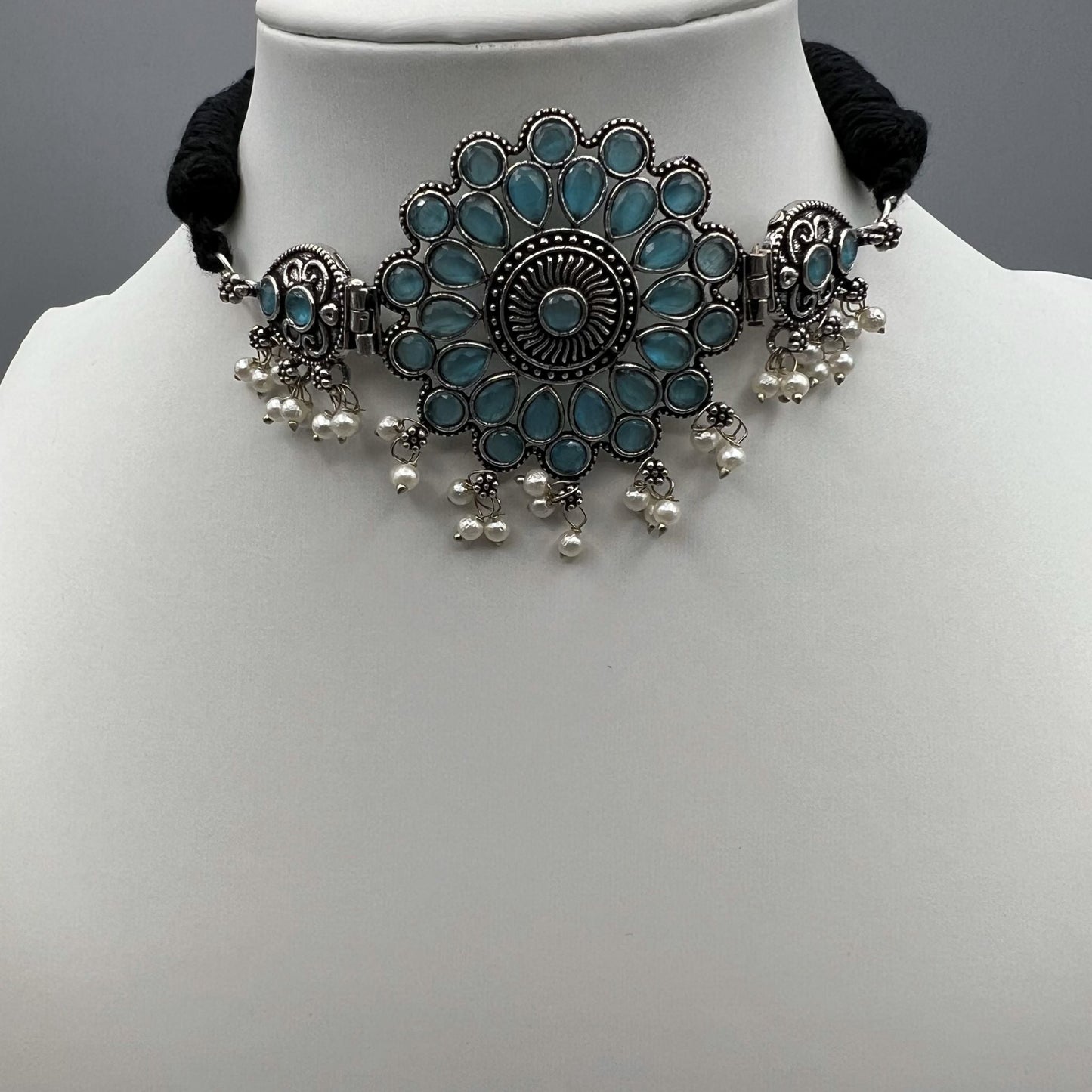 Fashion - Tribal Style Aqua Blue Oxidized Necklace Set