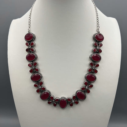 Fashion - Classic Ruby Pink Oxidized Necklace Set