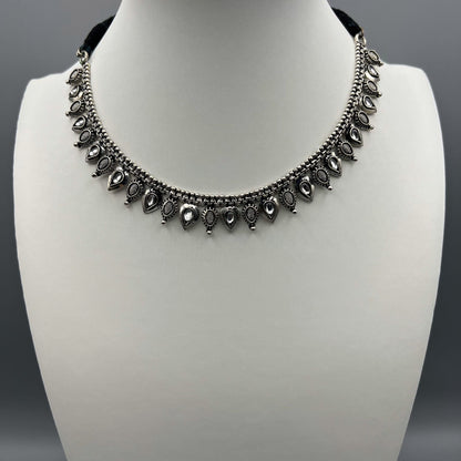 Fashion - Simple Tear Drop Motifs White Oxidized Necklace Set