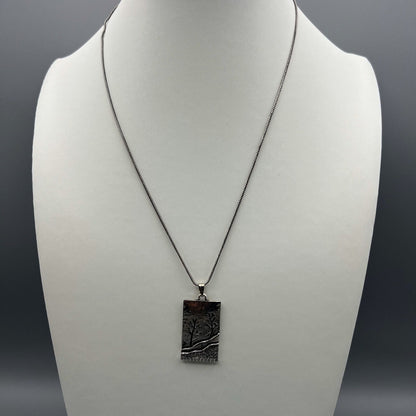 Fashion - Simple Hammered Tree Design Silver Oxidized Pendant Set