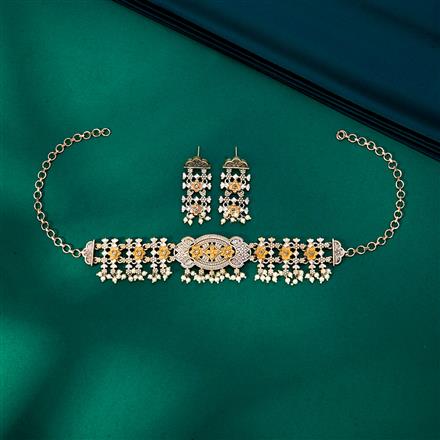 Premium Fashion - Bollywood Style Silver Look Alike Navy Blue Oxidized Dual Tone Choker Necklace Set