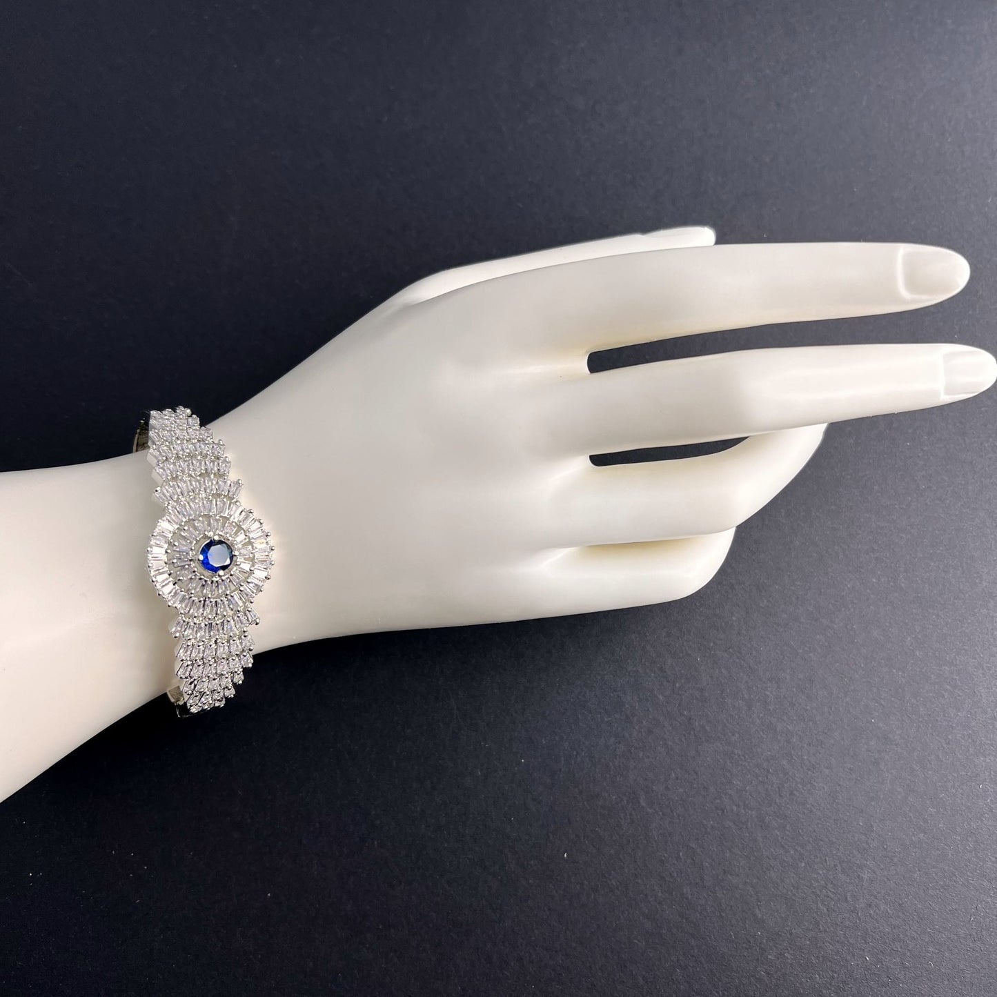 Fashion - Classic Style Blue Color AD/CZ Bracelet With Silver Tone Plating