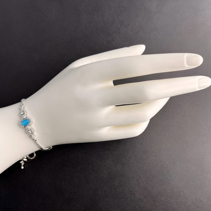 Fashion - Dainty Style Aqua Blue Color AD/CZ Bracelet With Rhodium Plating