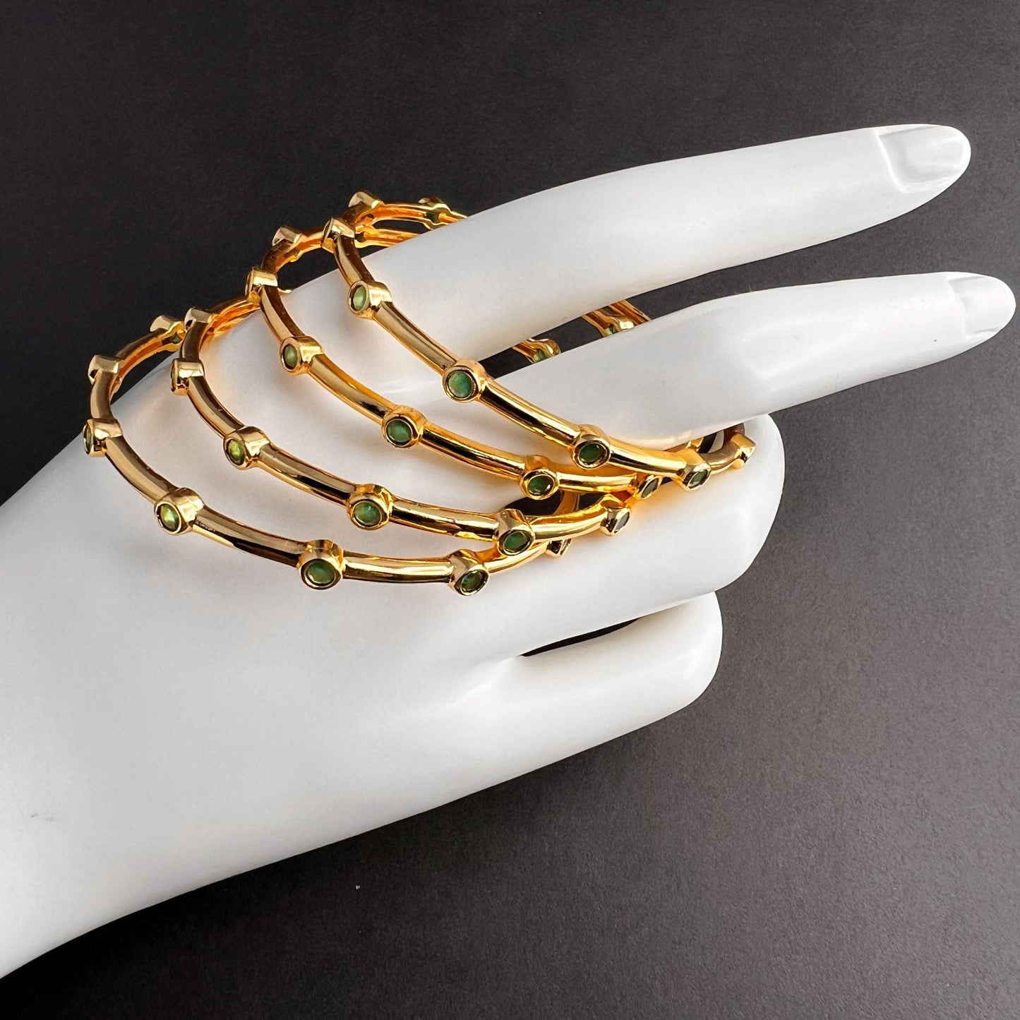 Fashion - Classic Style Green Color AD/CZ Bangles With Gold Tone Plating