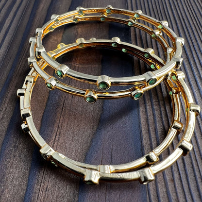 Fashion - Classic Style Green Color AD/CZ Bangles With Gold Tone Plating