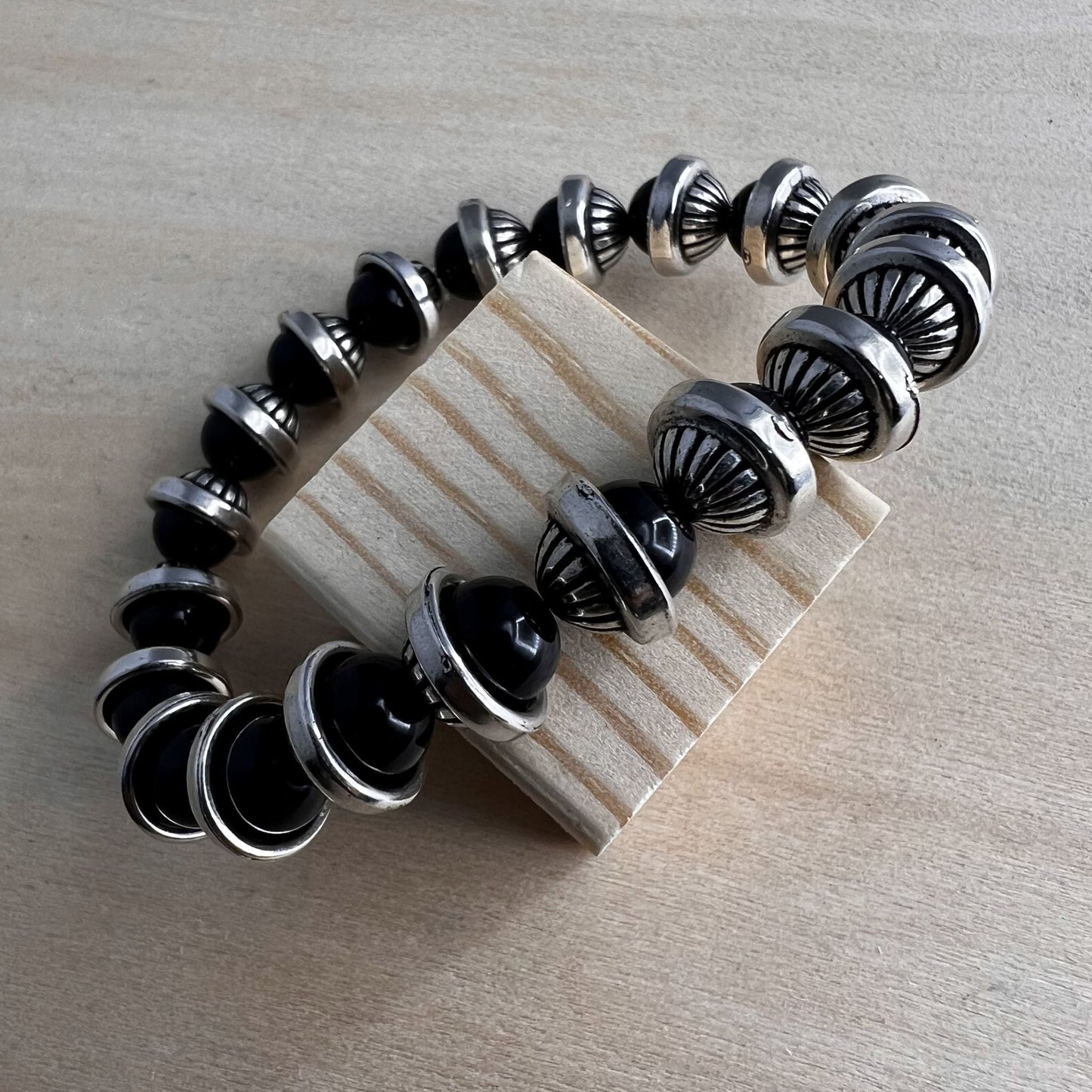 Fashion - Classic Style Black Color Oxidized Bracelet With Silver Tone Plating