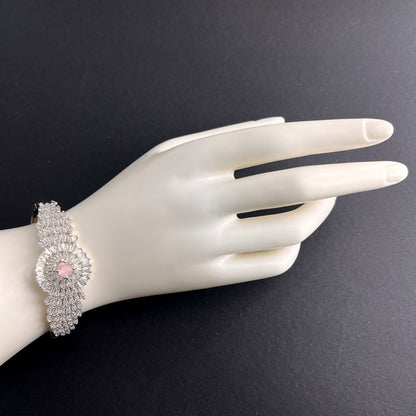 Fashion - Classic Style Pink Color AD/CZ Bracelet With Silver Tone Plating