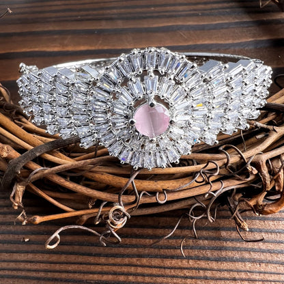 Fashion - Classic Style Pink Color AD/CZ Bracelet With Silver Tone Plating