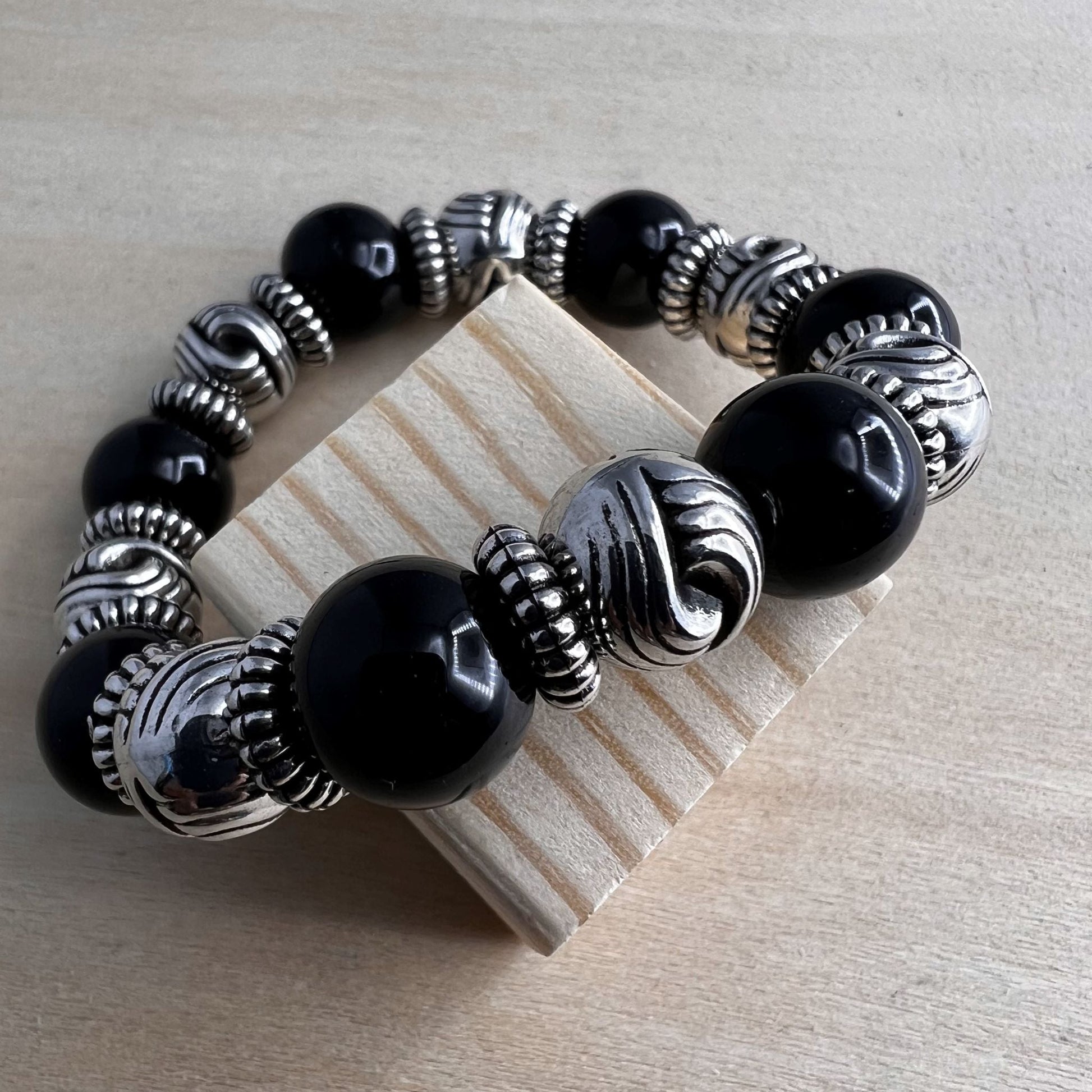 Fashion - Classic Style Black Color Oxidized Bracelet With Silver Tone Plating