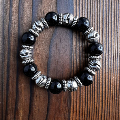 Fashion - Classic Style Black Color Oxidized Bracelet With Silver Tone Plating