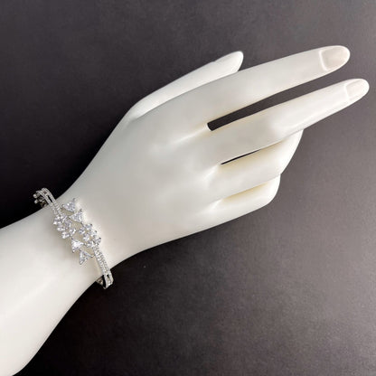 Fashion - Classic Style White Color AD/CZ Bracelet With Silver Tone Plating