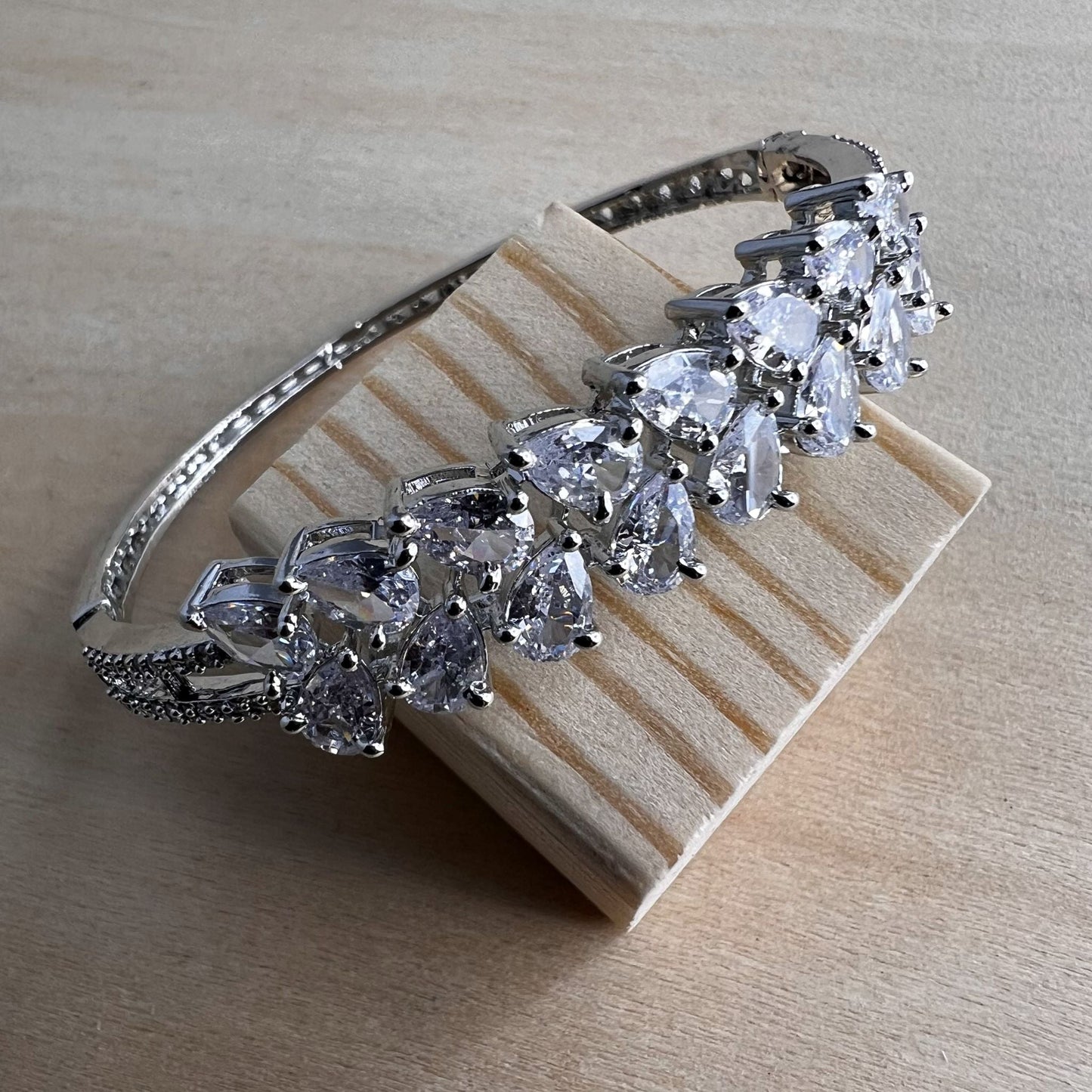 Fashion - Classic Style White Color AD/CZ Bracelet With Silver Tone Plating