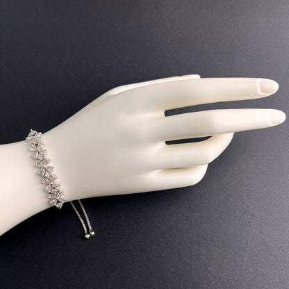 Fashion - Dainty Style White Color AD/CZ Bracelet With Silver Tone Plating