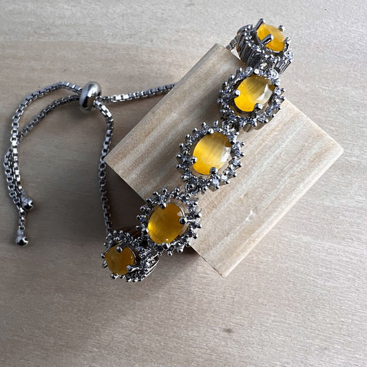 Fashion -  Classic Style Yellow Color AD/CZ Bracelet With Rhodium Plating