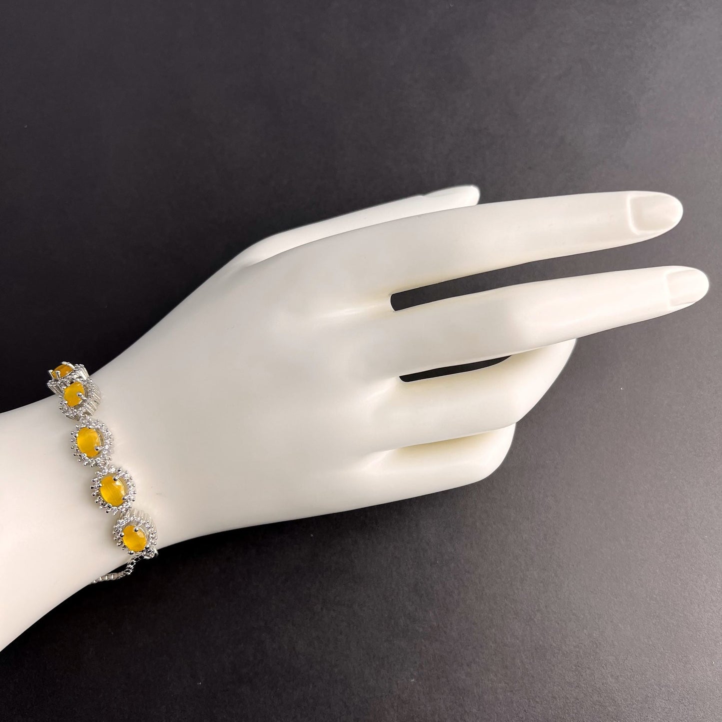 Fashion -  Classic Style Yellow Color AD/CZ Bracelet With Rhodium Plating