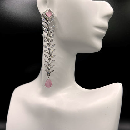 Fashion - Festive Pink Color AD/CZ Stone Dangler Earrings